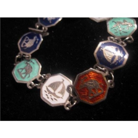 Art Deco era, RARE, Siam sterling & multicolored enamel, niello, link bracelet - Picture 4 of 10